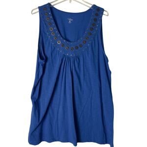 Indigo Blue Embellished Neckline 2X‎ Tank Top